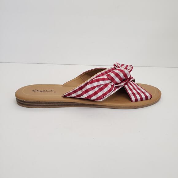 Qupid Striped Slip-On Flat Sandals with Bow Size 7 - Picture 2 of 9